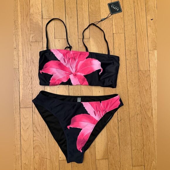 ZAFUL Women's High Cut Bandeau Bikini Set  (11-Black,XL) NWT - Picture 4 of 9